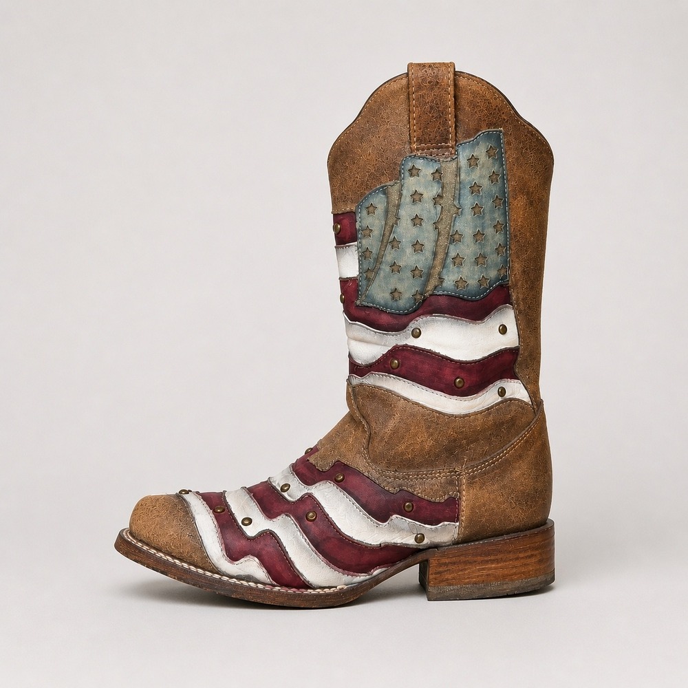 Corral Cowboy Boots Womens 7 Distressed Leather Americana Western Square Toe